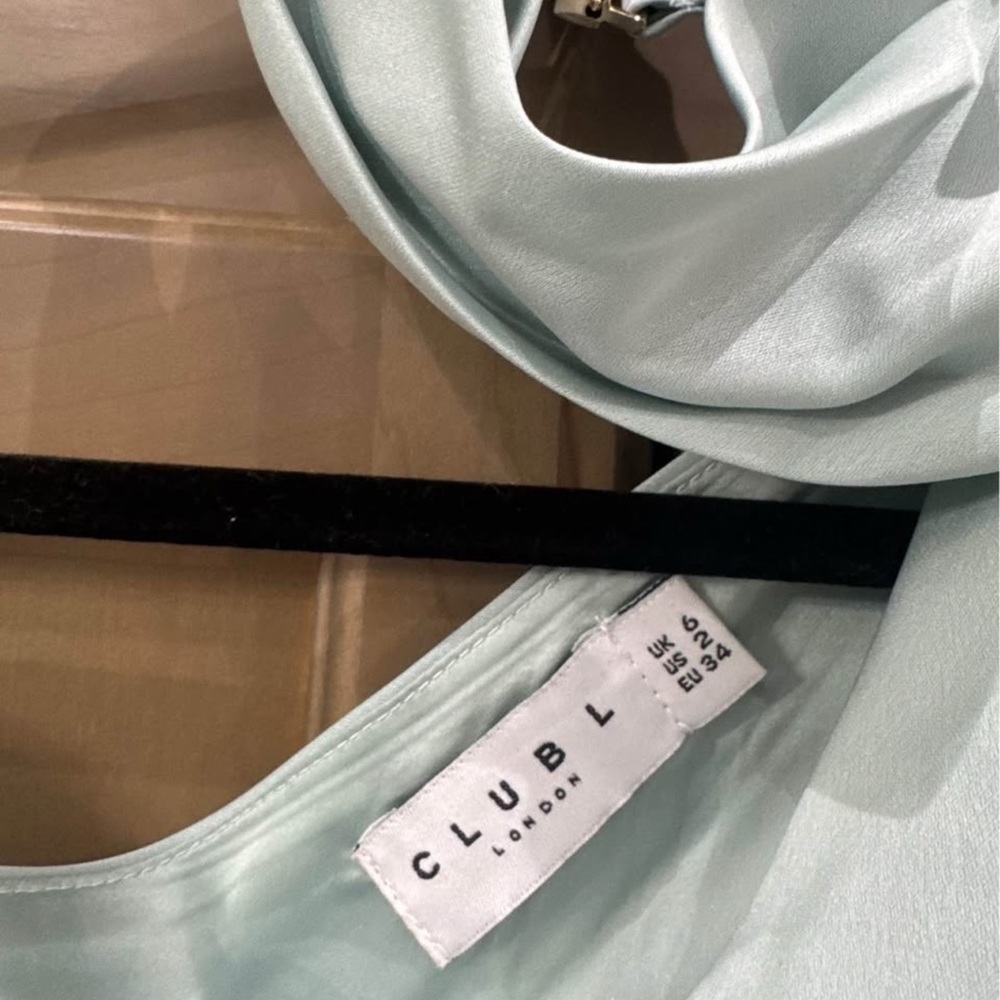 Club L London One-Shoulder Mint Blue Midi Dress - Picture 6 of 6